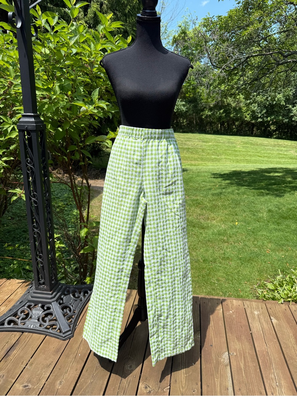 Green Gingham Wide-Leg Pants size L wide leg pre-owned with gift . - Picture 3 of 16